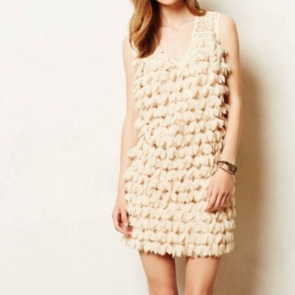 Anthropologie Champagne & Strawberry Petal Pop Floral Cream Lace Shift Dress